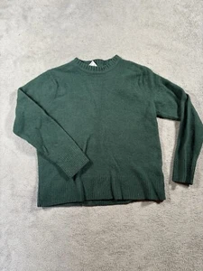 J Crew Merino Wool Sweater Youth Large Green Pullover Crew Neck Preppy Soft - Picture 1 of 9