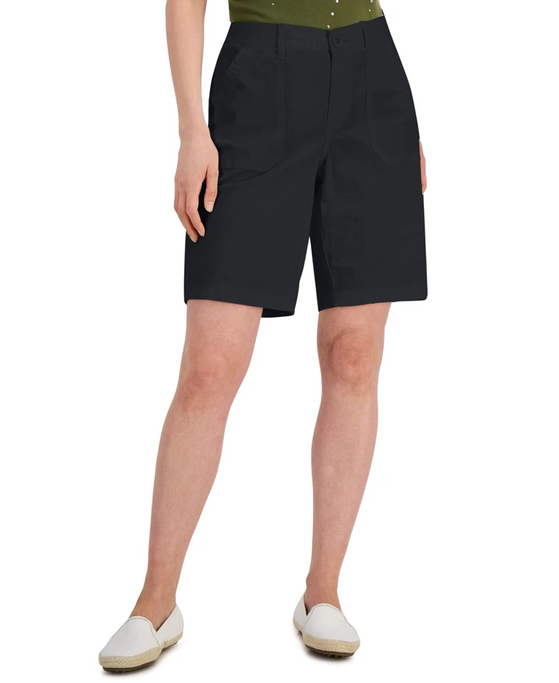 Karen Scott (J23-46*) Zipper Front Cotton Shorts Black Sz 6 - Image 1 of 1