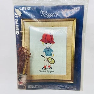 Vintage Creative Stitchery Kit Moppets Crewel Embroidery Little Boy Tennis 787G - Picture 1 of 5