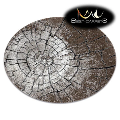 Amazing Designer structural soft Rug COZY circle Wood tree trunk brown white - Image 1 of 4