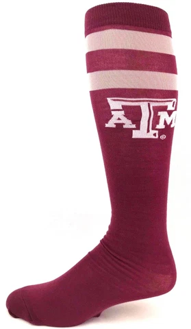 Texas A&M Aggies Maroon & White Two Stripe Thin Long Socks Cover
