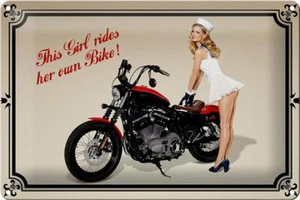 Blechschild Motorrad 30x20cm this girl rides her own Bike Deko Schild tin sign - Picture 1 of 5