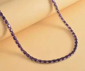 25 Ct Oval Cut Simulated Amethyst Link Tennis Necklace 925 White Sterling Silver - Picture 1 of 5