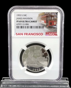 1993-S James Madison $50c NGC PF69 Ultra Cameo Silver Half Dollar #758 - Picture 1 of 4