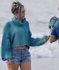 Free People Sweater Women S-M Blue Cloud Kicker Alpaca Blend Cropped MILEY CYRUS