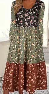 Maxi Vestido Bohemio Para Mujer XL Floral Manga Larga Bolsillos Botones Suave Fluido - Imagen 1 de 8