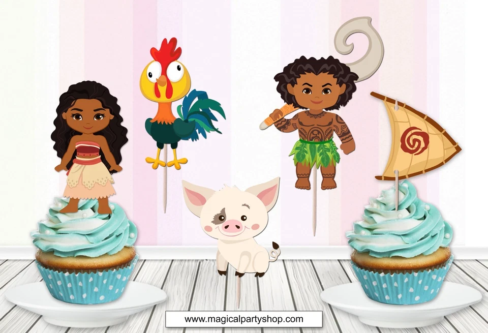 Moana Cupcake Toppers, Cakepop Toppers, Suministros para Fiesta de Cumpleaños Foto 1 de 1