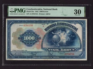 Czechoslovakia:P-25a, 1000 Korun, 1932 * Globe * PMG VF 30 * - Picture 1 of 2