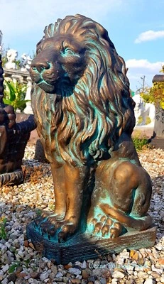 🔶 Gartenfigur 1 x Löwenpaar Löwe Steinlöwe Bronze Türkis Steinkunst BLACKFORM - Bild 1 von 4