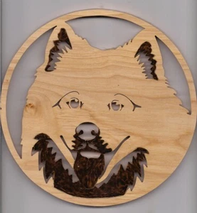 Colgante de pared recortado de madera samoyeda hecho a mano para perro (8 pulgadas de diámetro) - Imagen 1 de 1