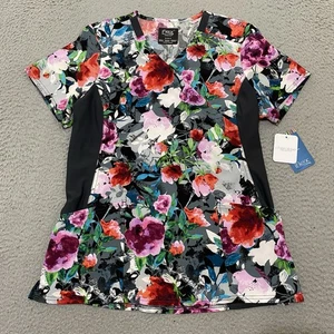Cherokee iflex Scrub Top Womens S Multicolor Floral Contemporary CK642 New - Picture 1 of 14