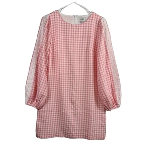 AURA Neu Rosa Gingham Ballonärmel Etuikleid Minikleid Medium Feminin Cottagecore - Bild 1 von 11