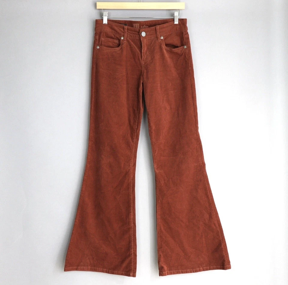 Kut From The Kloth Jane Super Flares Corduroy Flare Plants Size 10 Maroon Brown - Image 1 of 4