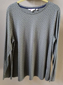 Boden Womens Gold Polka Dot Top L Green Long Sleeve Cotton Modal Preppy Holidays - Picture 1 of 9