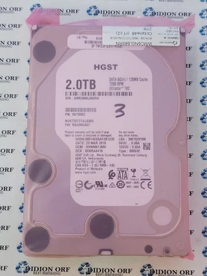 HITACHI 2TB 3.5" SATA HDD 7200 RPM HUS722T2TALA604, GRADO A, SKU 20667 Foto 1 de 2