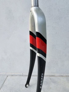 Casati Carbon Road Fork 700c 1" Threadless, 300mm Alloy Steerer, Silver/Red - Picture 1 of 12