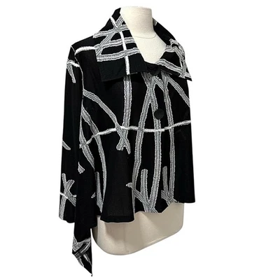 Damee, INC Abstract Brushstroke Collared Chiffon Lightweight Cardigan Medium - Image 1 of 4