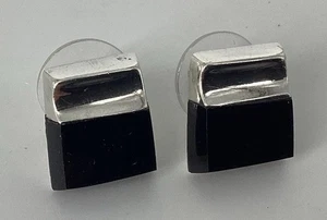 Vintage Sterling Silber Taxco Onyx Ohrringe 4gr Schmetterling Verschluss - Bild 1 von 4