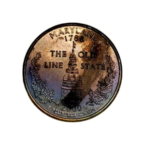2000-P Maryland State Quarter Vivid Artificial Rainbow Toned US Coin - Picture 1 of 2