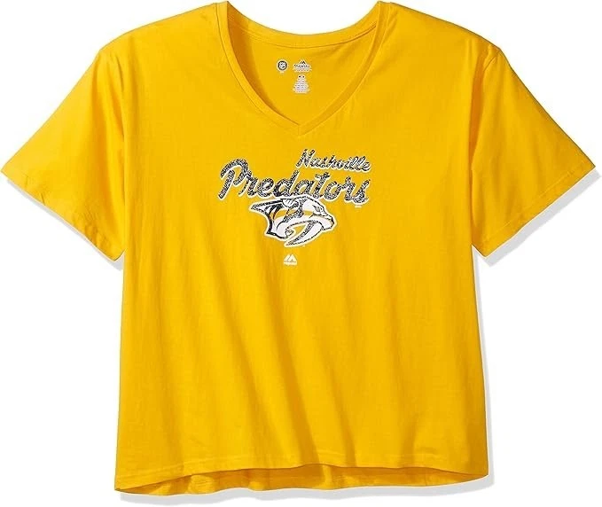 Camiseta deportiva Nashville Predators cuello en V para mujer 1X dorada NHL hockey fan Gear Foto 1 de 4