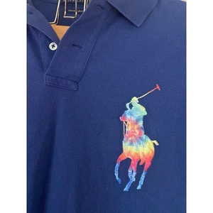 Polo Ralph Lauren Big Rainbow Pony Custom Slim Fit Medium Mens Polo Navy - Picture 1 of 4
