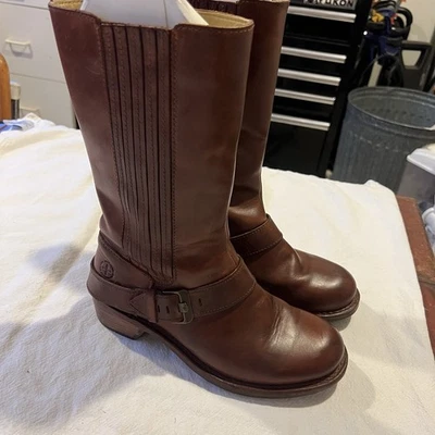 Dr. Martens Women’s Harness Boots Brown 8 US Goodyear Welt Stacked Heel Rare - Image 1 of 4