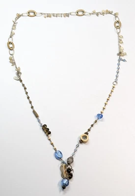 Collar Treska Mezcla Vidrio Abulón Concha Cuelga Dije Colgante Tono Plata Foto 1 de 4