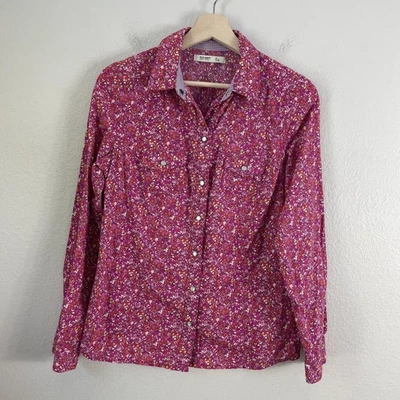 Camisa feminina Old Navy pequena rosa floral ocidental pérola encaixe manga longa algodão - Imagem 1 de 4