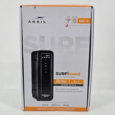 ARRIS (SBG10)-Cable Modem Router Combo Fast DOCSIS 3.0 16 x 4 Gigabit & AC1600 - Image 1 of 3