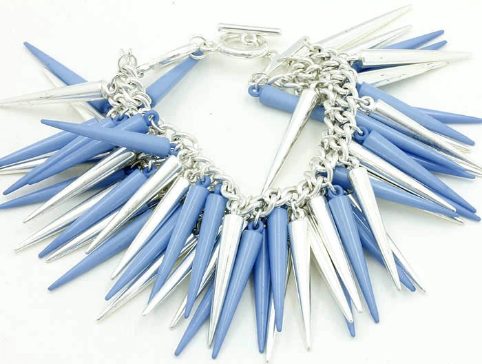 Last One! Urban Club Fashion Silver & Blue Spike Chain Bracelet...Fierce - Image 1 of 1