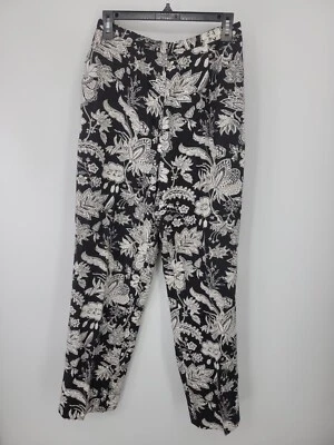 Pantalones Talbots Mujer 8 Negro Blanco Floral Lino Ajuste Cónico Arte para Usar Boho Foto 1 de 4
