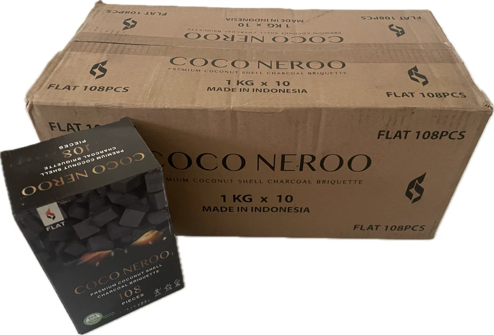 Estuche a granel de 10 kg - Cubos de carbón cachimba Shisha carbón de coco cubos planos 1080 piezas Foto 1 de 4