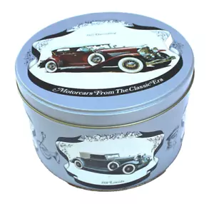 VINTAGE MOTORCARS FROM THE CLASSIC ERA 8.25” x 5” TIN CAN 1929 DUESENBERG & MORE - Picture 1 of 9