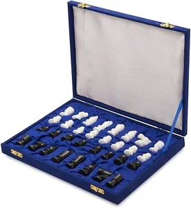 Alabaster Marble Chess Pieces Box With Blue Velvet Box Gifts for Women, Men, Mom - Picture 1 of 11