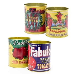 Vintage Style 4-Piece Storage Tin Set | Decorative Metal Cans for Shelf Display - Picture 1 of 7