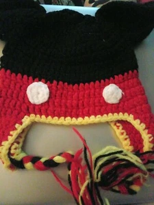 Handmade Mickey Mouse Crochet Hat with Braids  - Picture 1 of 3