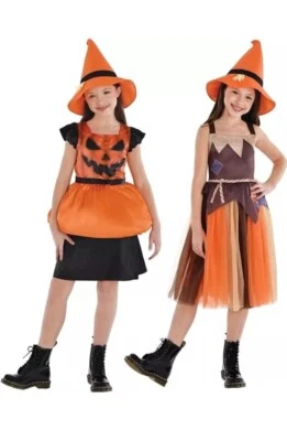 Girls Pumpkin Scarecrow Reversible Transforming Costume Small 4-6 Halloween - Image 1 of 4