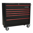 Sealey Rollcab 6 Drawer Wide Retro Style - Black With Red Anodised Drawer Pul...