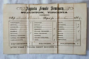 1864 Augusta Female Seminary, Staunton VA Amelia Briscoe Report Civil War Time - Picture 1 of 4