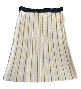 TORY BURCH Lena Ivory Mustard Stripe Knit Pull On Sz XL Knee Length Skirt - Picture 1 of 8