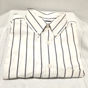 Roundtree & Yorke Men’s S Cream w/Black Stripe 100% Cotton Button-Down Collar - Picture 1 of 5