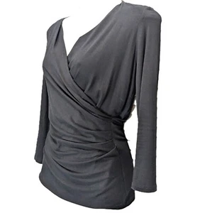 Top Max Mara Negro Ocio Renoir Acanalado Tejido Pequeño Imitación Envoltura Manga Larga Cuello en V - Imagen 1 de 17
