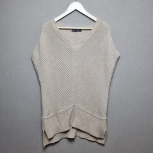 Woolovers Sweater Vest Womens Size 14 Beige V Neck Oversized Cotton Sleeveless - Picture 1 of 8
