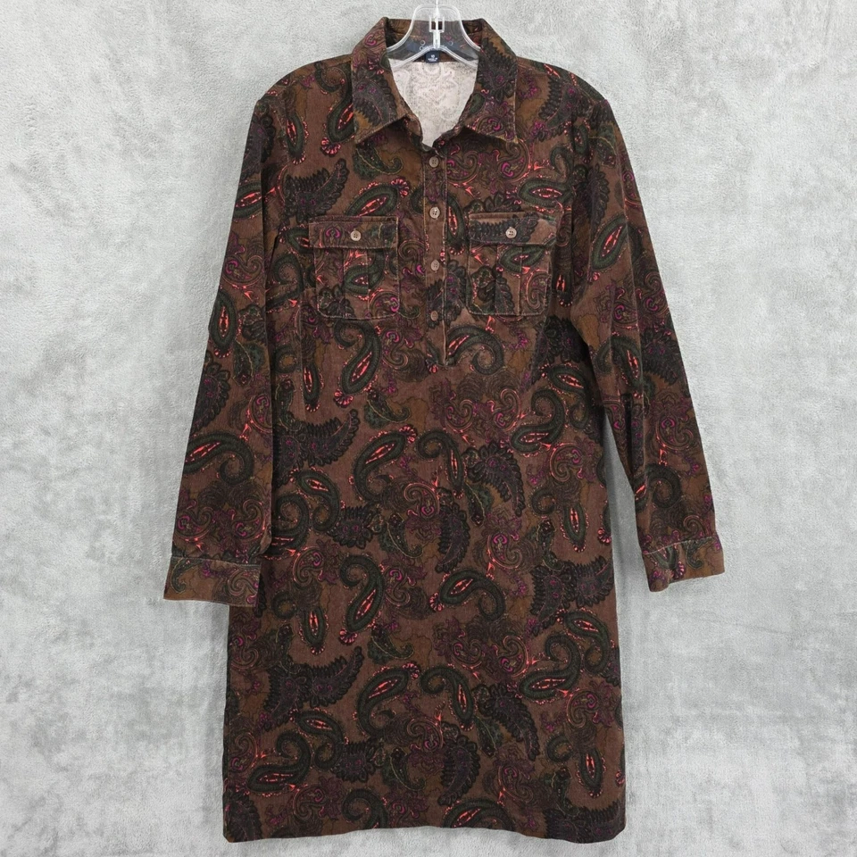 Vestido Chadwicks Veludo Paisley Popover Shift 10 Marrom Manga Longa Retro Mod - Imagem 1 de 4