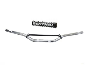 Motocross 7/8" MX Handlebars Silver Aluminium Braced & Black Renthal Bar Pad - Picture 1 of 3