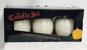 Jack O Lantern Halloween Real Wax Flickering Flame LED Candle Light 3 piece Set - Picture 1 of 9