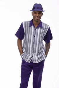 NUEVO Conjunto de 2 piezas para caminar de verano Montique para hombre traje de ocio ajuste regular púrpura 2518 - Imagen 1 de 1