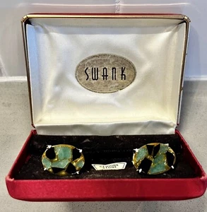 Vintage SWANK Genuine Stone Cufflinks with Original Display Case - Picture 1 of 7