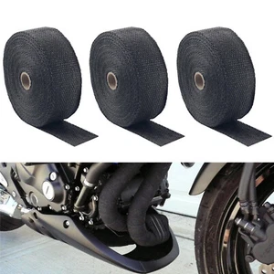 3 Roll x 2" 50Ft Black Fiberglass Exhaust Header Pipe Heat Wrap Tape+30 Ties Kit - Picture 1 of 7