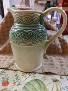 Longaberger Pottery Woven American Craft ACO Light Green Pitcher USA - Picture 1 of 3